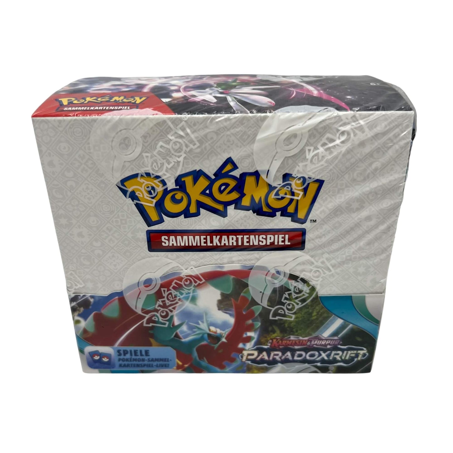 Frontansicht eines Pokemon Karmesin & Purpur Paradox Rift Booster Display deutsch