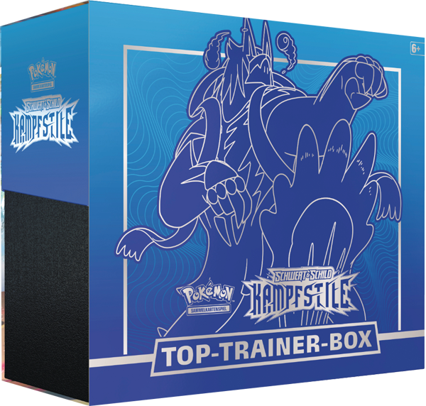 Frontansicht einer Pokemon Schwert & Schild Kampfstile Top Trainer Box Rapid Strike in deutsch