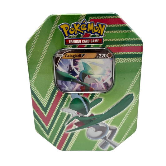 Frontansicht einer Pokemon Galagladi-V Tin Box deutsch