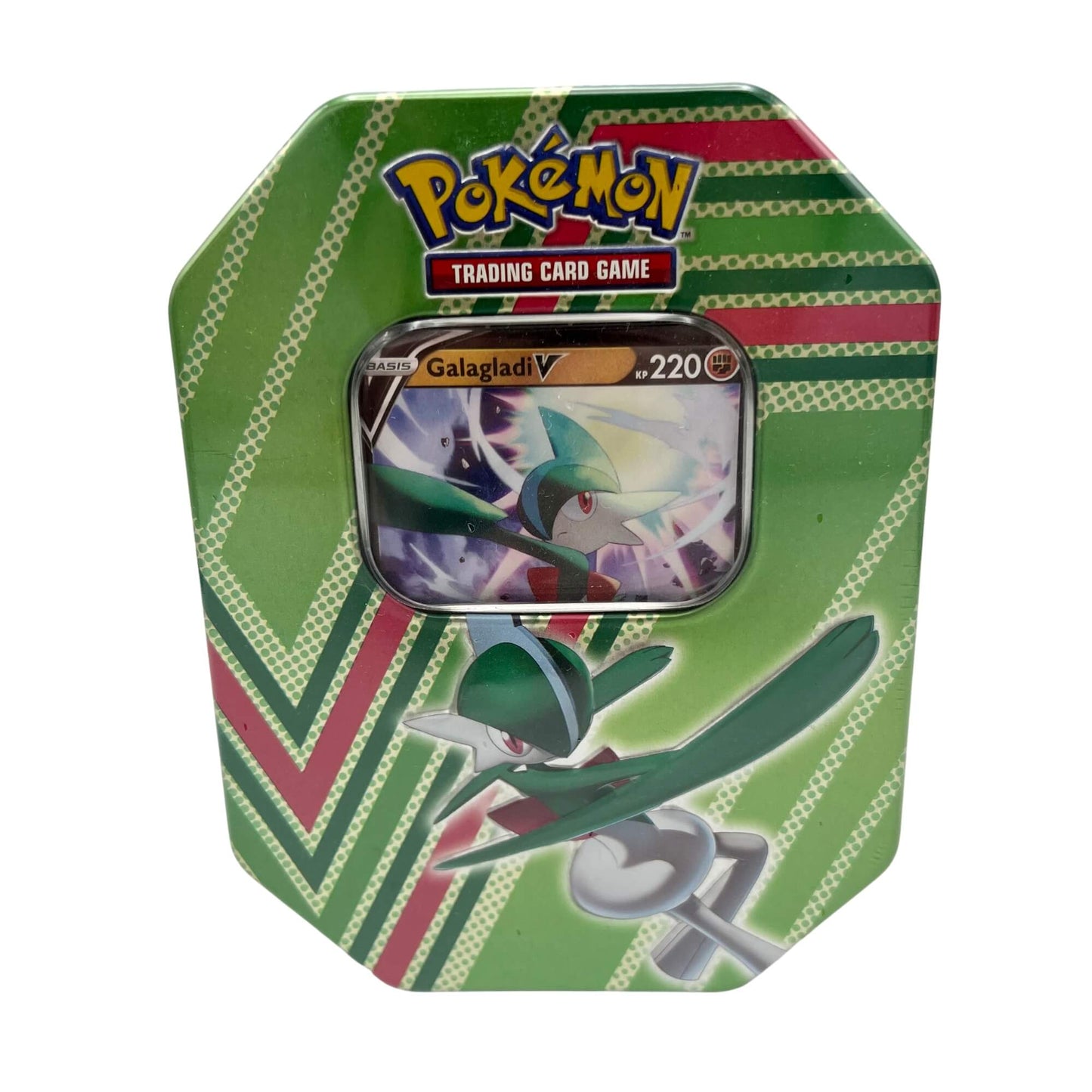 Frontansicht einer Pokemon Galagladi-V Tin Box deutsch