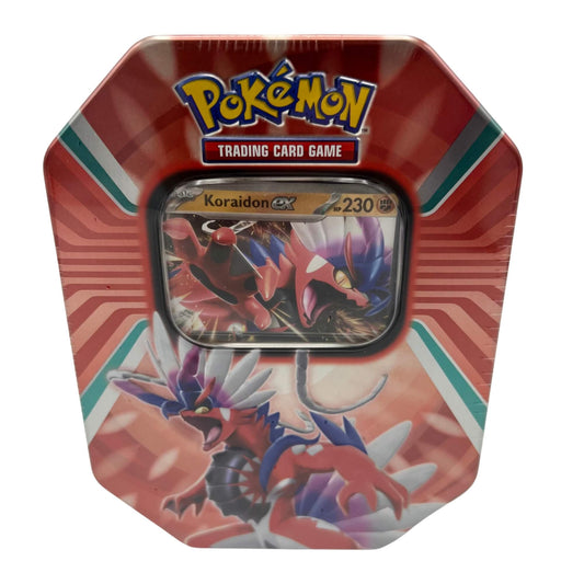 Frontansicht einer Pokemon Koraidon EX Tin Box deutsch
