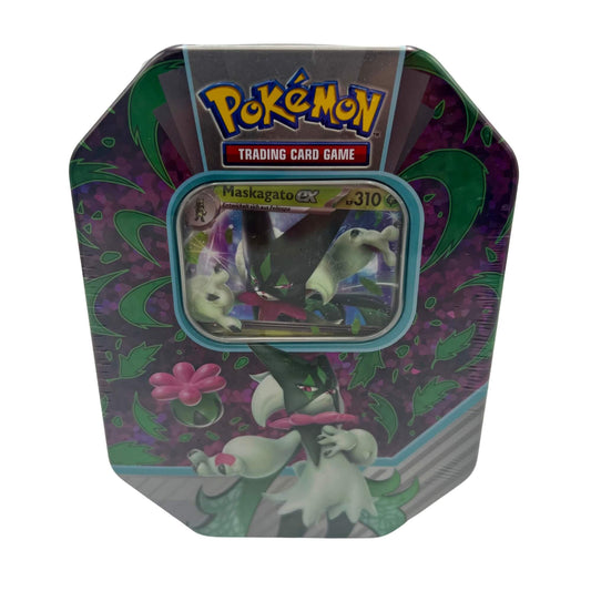 Frontansicht einer Pokemon Maskagato EX Tin Box in deutsch