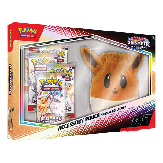 Frontansicht einer Pokemon Prismatic Evolutions Accessory Pouch Special Collection in englisch