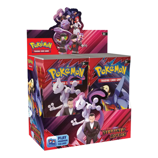 Frontansicht eines Pokemon Scarlet & Violet Destined Rivals Booster Displays in englisch