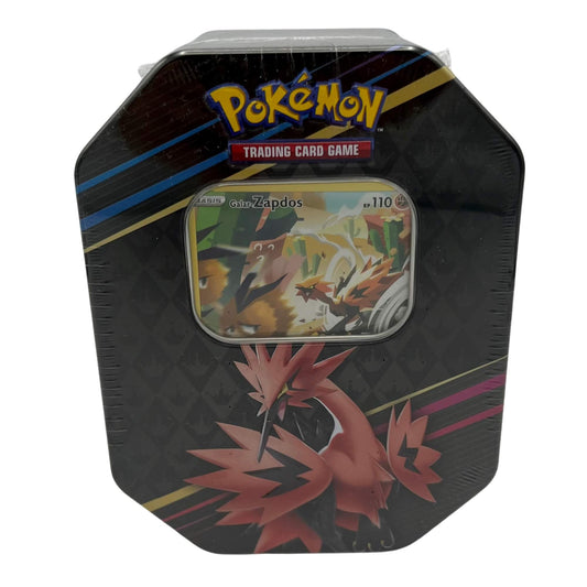 Frontansicht einer Pokemon Zenit der Könige Galar-Zapdos Tin Box deutsch